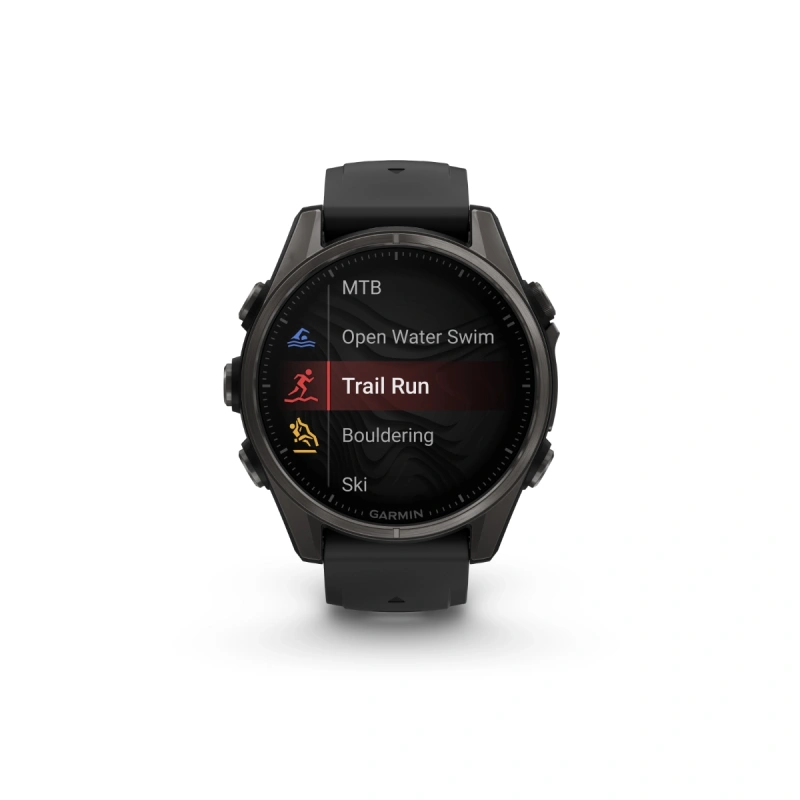 Garmin Fenix 8 - 43 мм AMOLED | Sapphire | Carbon grey DLC titanium with Black/pebble grey silicone band