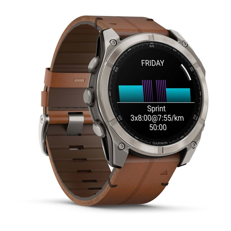 Garmin Fenix 8 - 51 мм AMOLED | SAPPHIRE | Titanium with Chestnut Leather Band